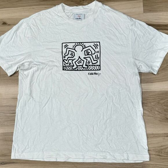 Bershka Keith Haring White Short Sleeve Shirt Men’s Small - Picture 1 of 3